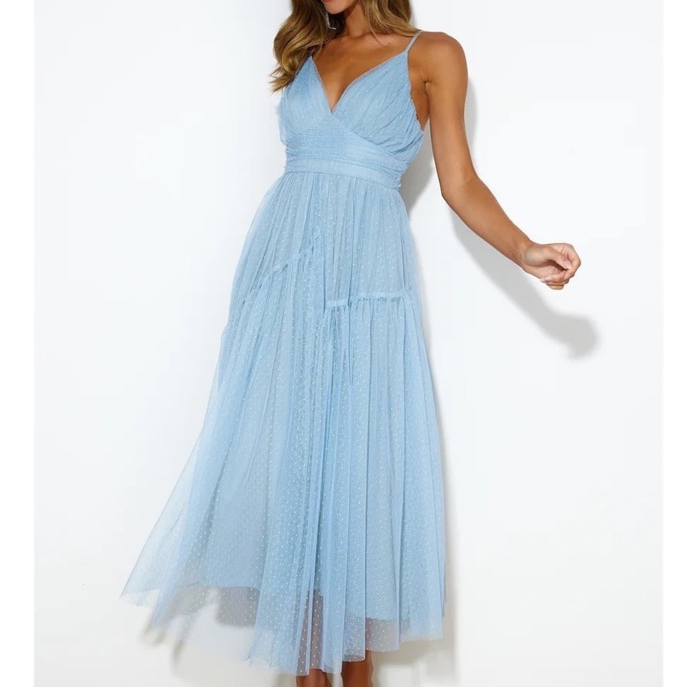 Hello Molly Be Seen in This Midi Dress Blue Small Cocktail Wedding Guest Tulle